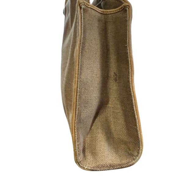 Fossil Vintage Wooden Handle Canvas Handbag Satchel Boho Purse Tan Brown Bag - Picture 5 of 14